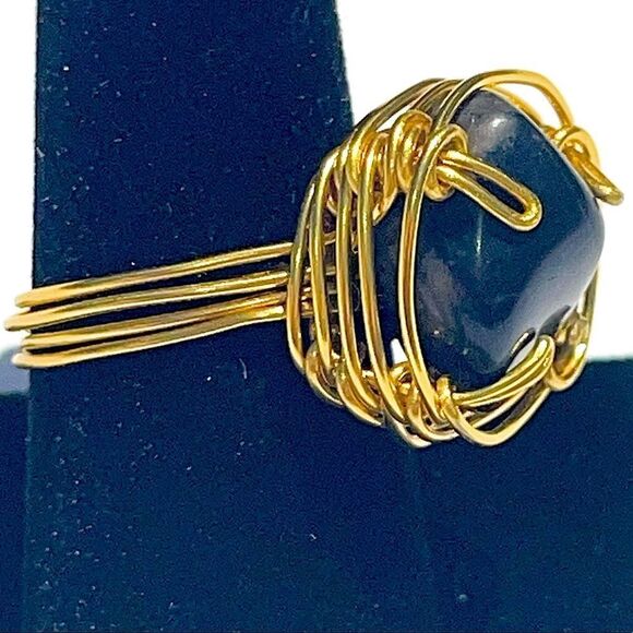 🔥 SNOWFLAKE OBSIDIAN WIREWRAPPED GENUINE GEMSTONE CHUNKY RING 🔥 - Picture 3 of 9